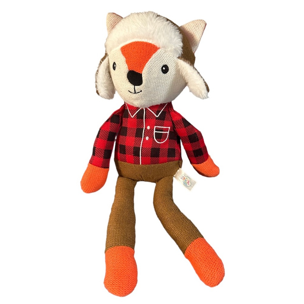 Spark Create Imagine Red Fox Plush Rattle Stuffed Animal Knit Winter Lovey 18"